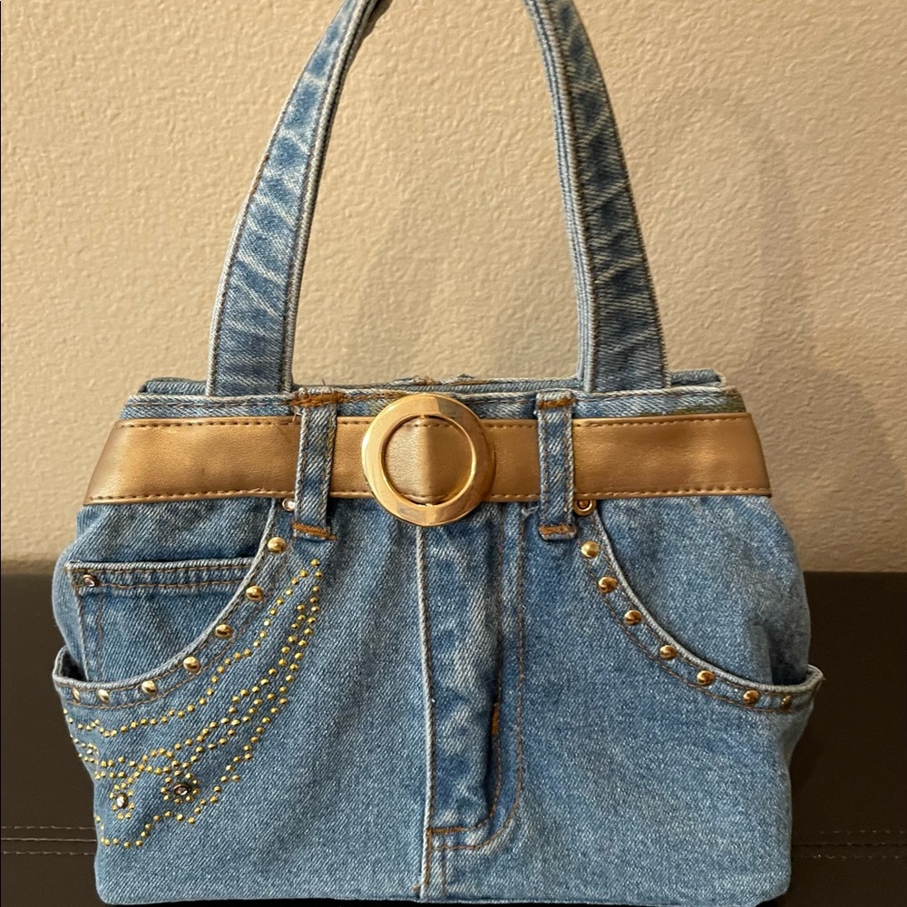 Light blue Jean purse with gold details